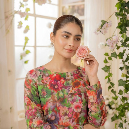 2 pcs Lawn All Over Unstitched Suit LC - 5018 - Ladies Choice
