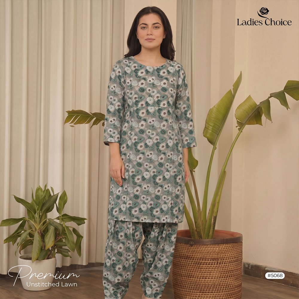 2 pcs Lawn All Over Unstitched Suit LC - 5068 - Ladies Choice