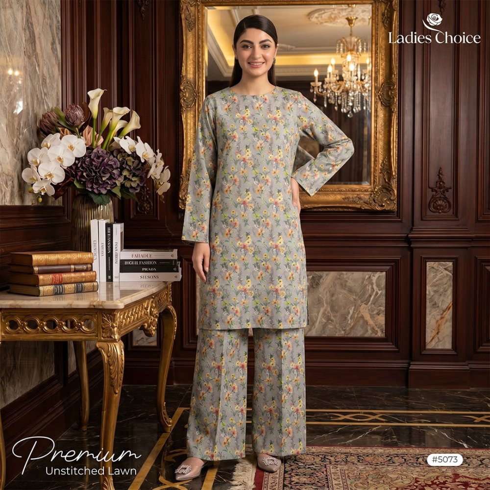 2 pcs Lawn All Over Unstitched Suit LC - 5073 - Ladies Choice