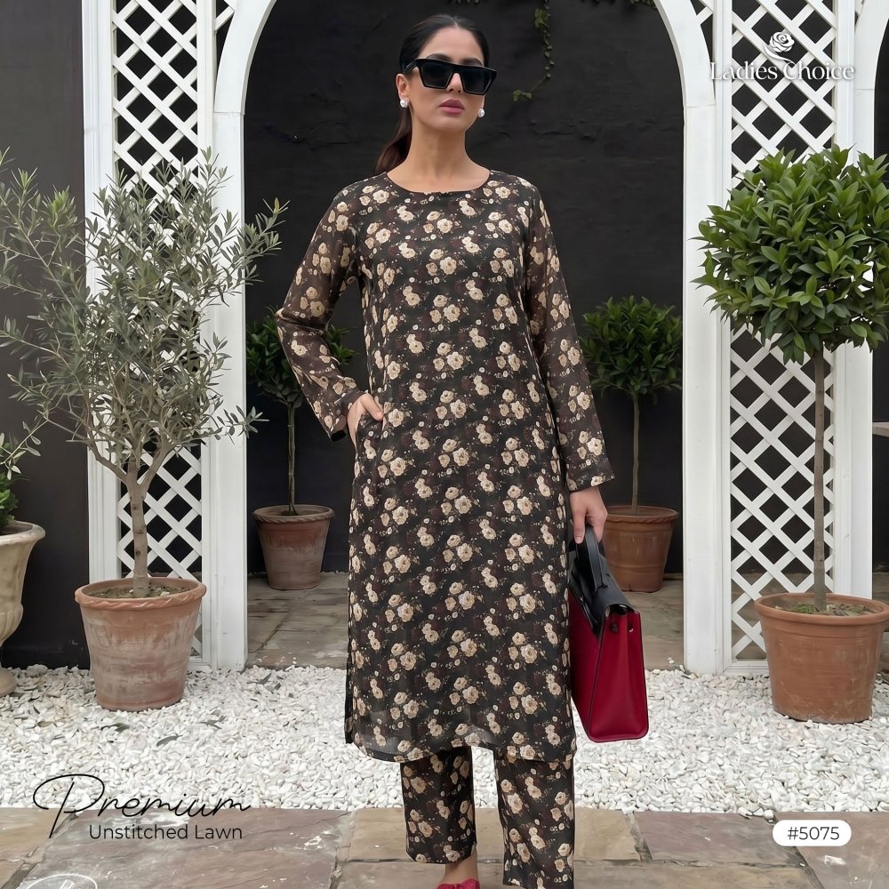 2 pcs Lawn All Over Unstitched Suit LC - 5075 - Ladies Choice