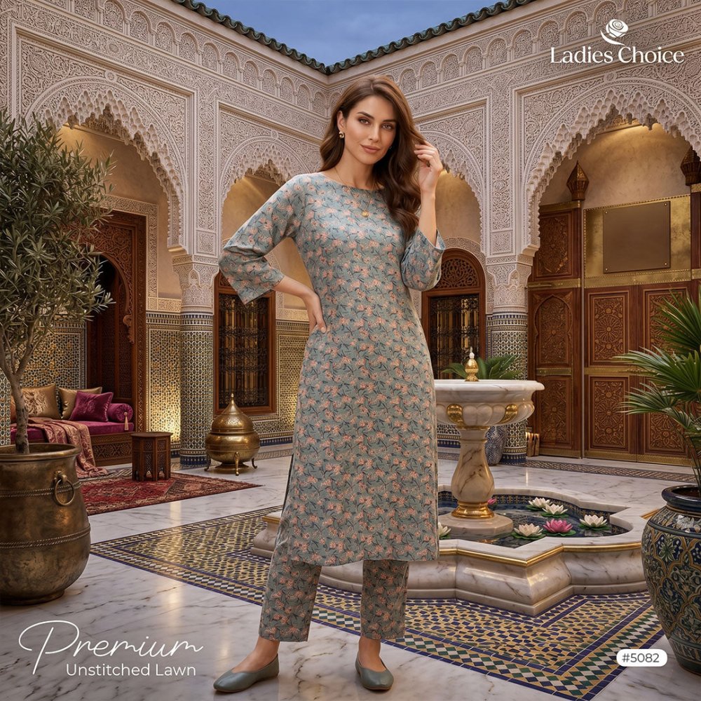 2 pcs Lawn All Over Unstitched Suit LC - 5082 - Ladies Choice