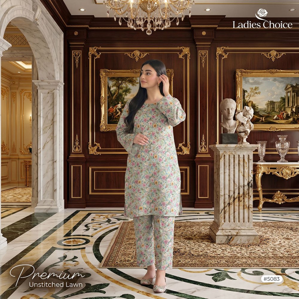 2 pcs Lawn All Over Unstitched Suit LC - 5083 - Ladies Choice