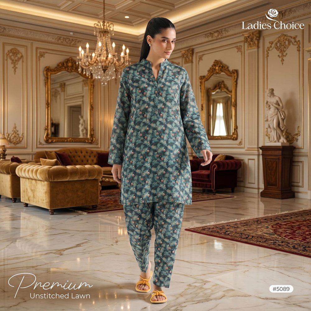 2 pcs Lawn All Over Unstitched Suit LC - 5089 - Ladies Choice
