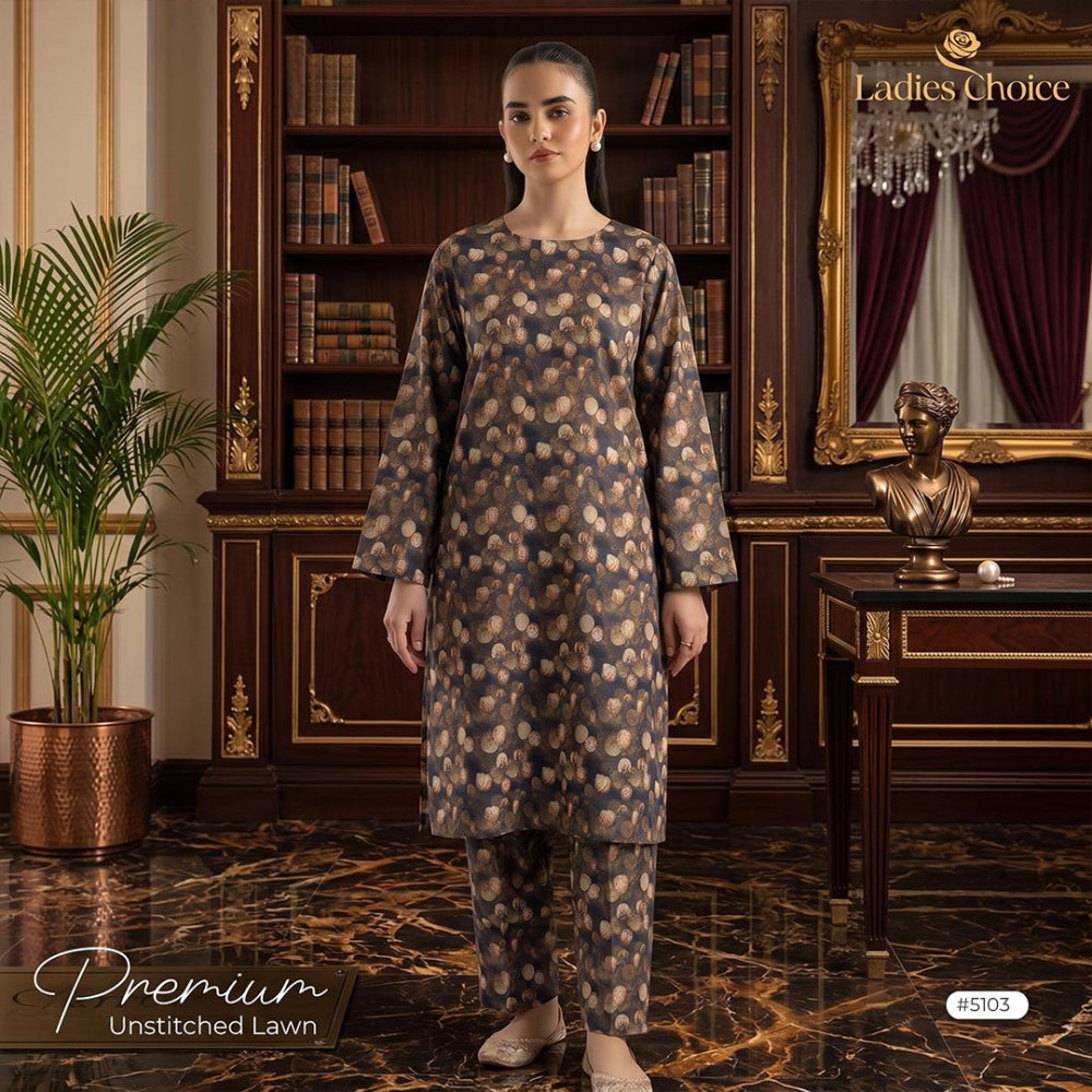 2 pcs Lawn All Over Unstitched Suit LC - 5103 - Ladies Choice