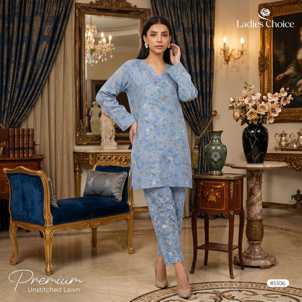 2 pcs Lawn All Over Unstitched Suit LC - 5106 - Ladies Choice
