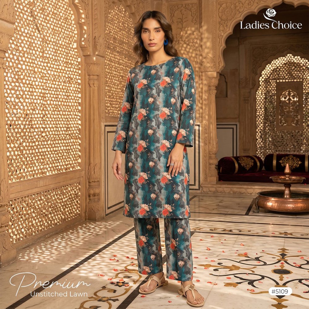2 pcs Lawn All Over Unstitched Suit LC - 5109 - Ladies Choice