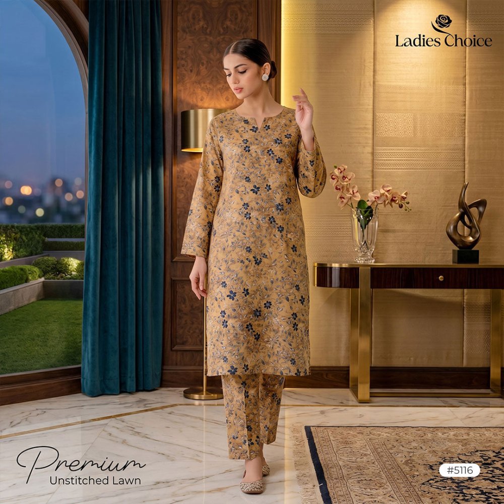 2 pcs Lawn All Over Unstitched Suit LC - 5116 - Ladies Choice