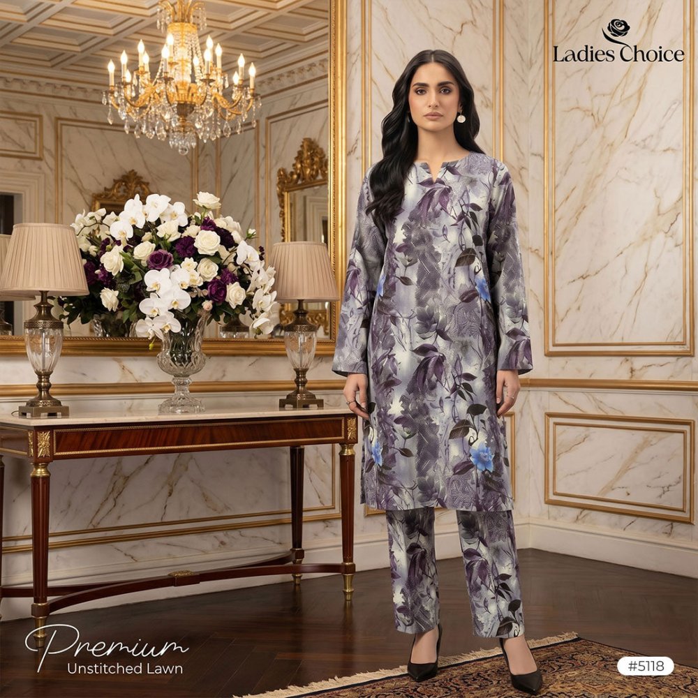 2 pcs Lawn All Over Unstitched Suit LC - 5118 - Ladies Choice