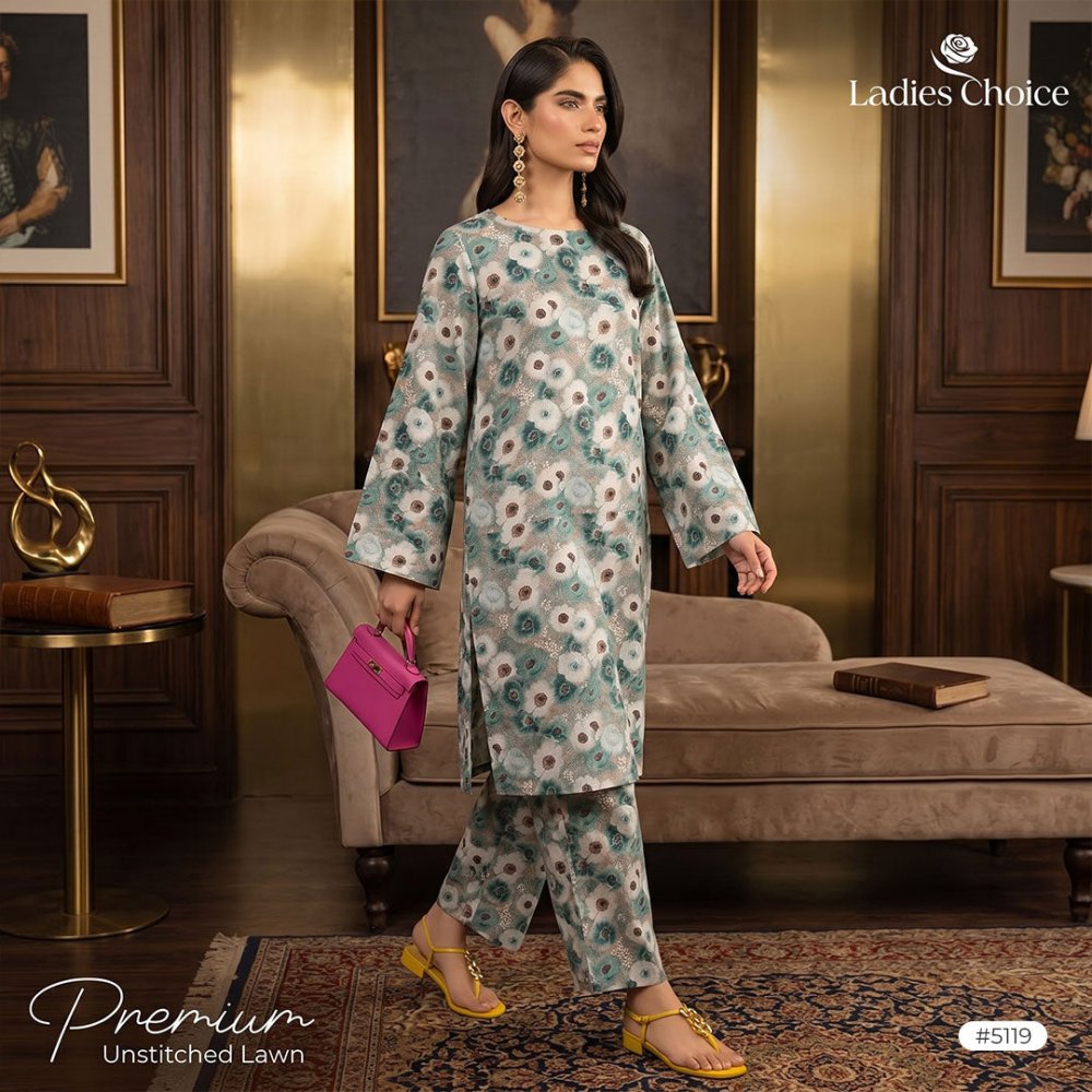 2 pcs Lawn All Over Unstitched Suit LC - 5119 - Ladies Choice