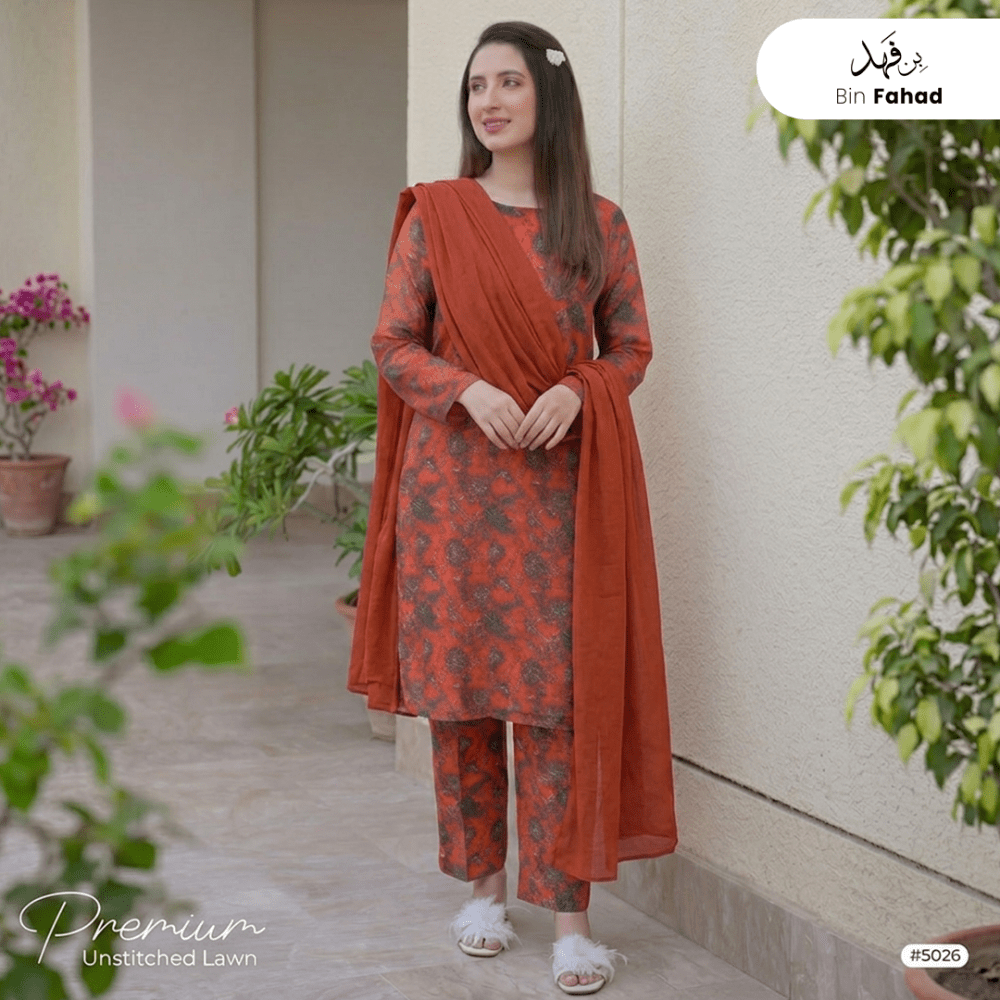 3pcs Premium Lawn Unstitched D-5026 - Ladies Choice