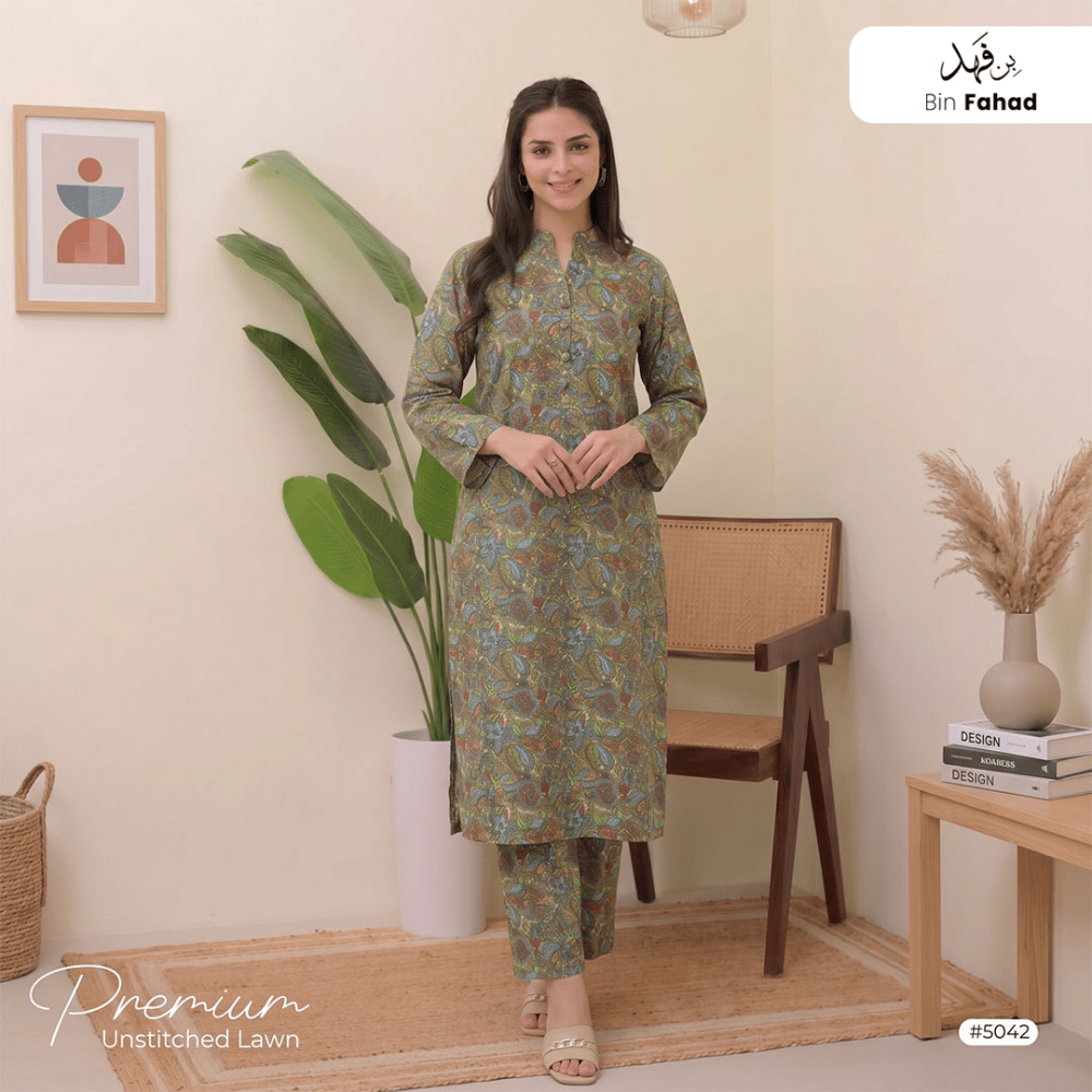 3pcs Premium Lawn Unstitched D-5042 - Ladies Choice