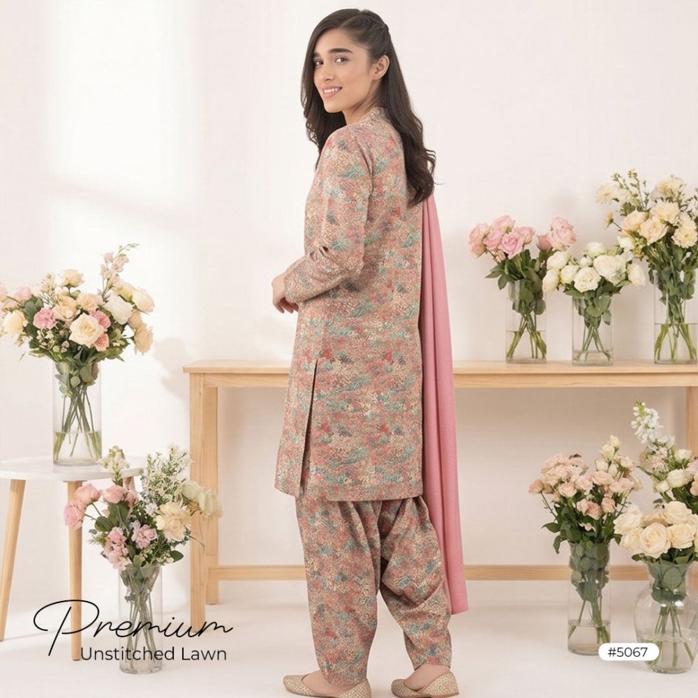 3pcs Premium Lawn Unstitched D-5067 - Ladies Choice