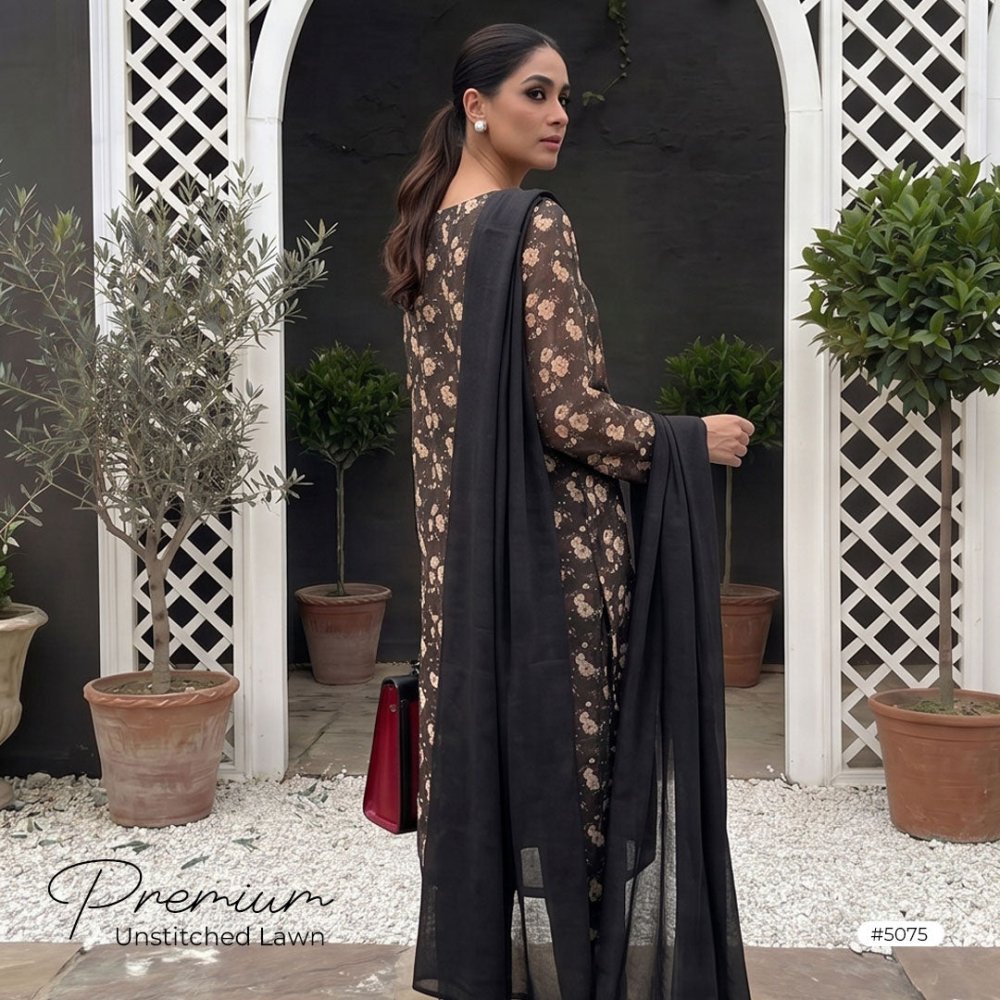 3pcs Premium Lawn Unstitched D-5075 - Ladies Choice