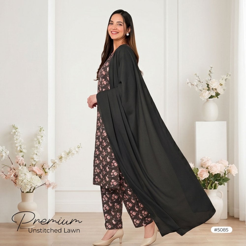 3pcs Premium Lawn Unstitched D-5085 - Ladies Choice