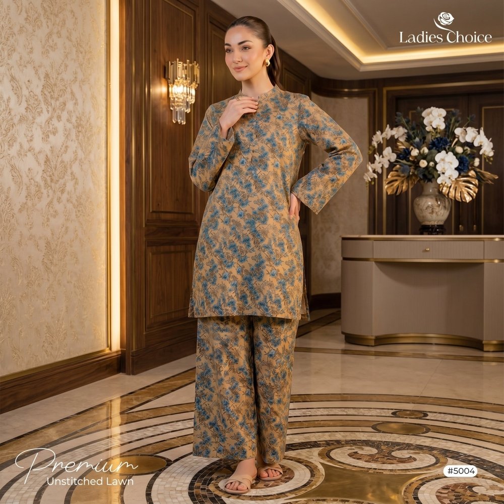 2 pcs Lawn All Over Unstitched Suit LC - 5004 - Ladies Choice