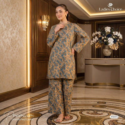 2 pcs Lawn All Over Unstitched Suit LC - 5004 - Ladies Choice