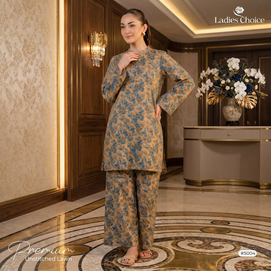 2 pcs Lawn All Over Unstitched Suit LC - 5004 - Ladies Choice