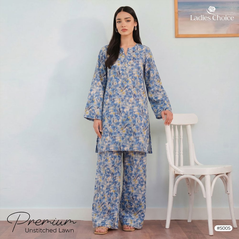 2 pcs Lawn All Over Unstitched Suit LC - 5005 - Ladies Choice