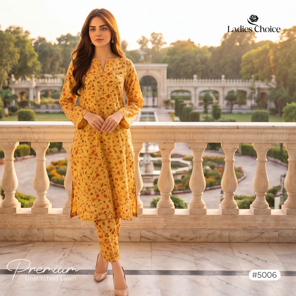 2 pcs Lawn All Over Unstitched Suit LC - 5006 - Ladies Choice