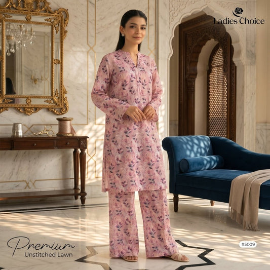 2 pcs Lawn All Over Unstitched Suit LC - 5009 - Ladies Choice
