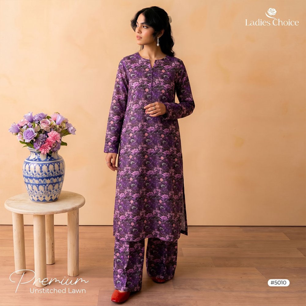 2 pcs Lawn All Over Unstitched Suit LC - 5010 - Ladies Choice