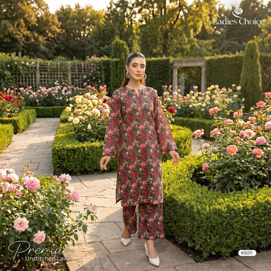 2 pcs Lawn All Over Unstitched Suit LC - 5011 - Ladies Choice