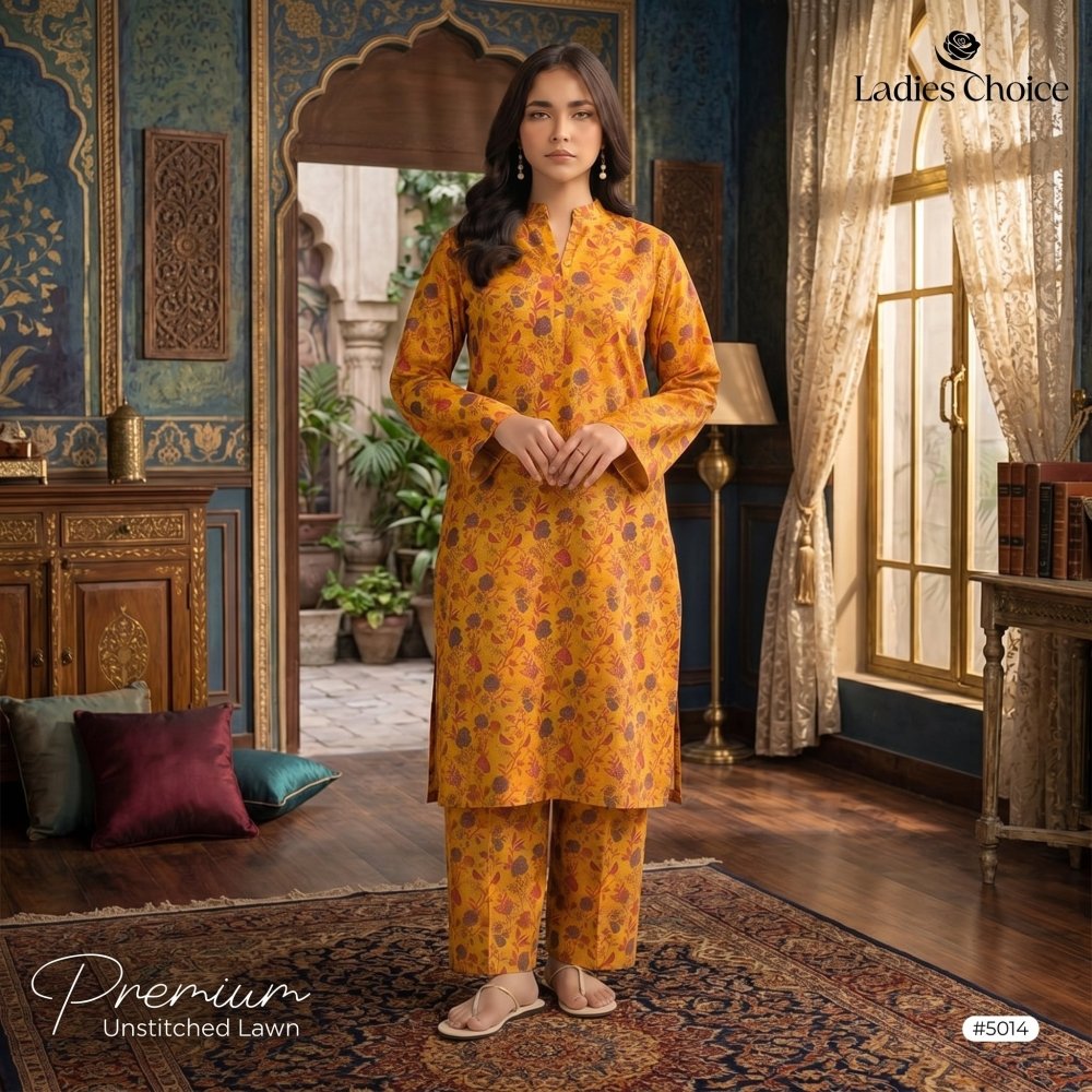 2 pcs Lawn All Over Unstitched Suit LC - 5014 - Ladies Choice