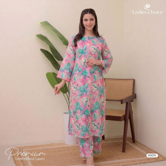 2 pcs Lawn All Over Unstitched Suit LC - 5015 - Ladies Choice