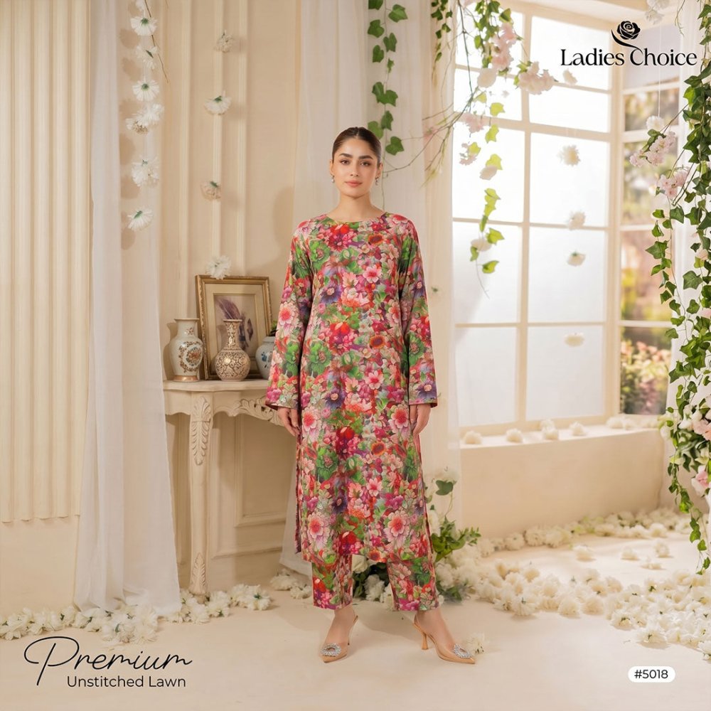 2 pcs Lawn All Over Unstitched Suit LC - 5018 - Ladies Choice