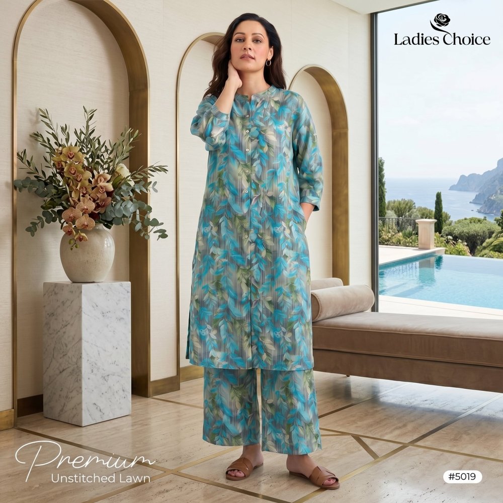2 pcs Lawn All Over Unstitched Suit LC - 5019 - Ladies Choice