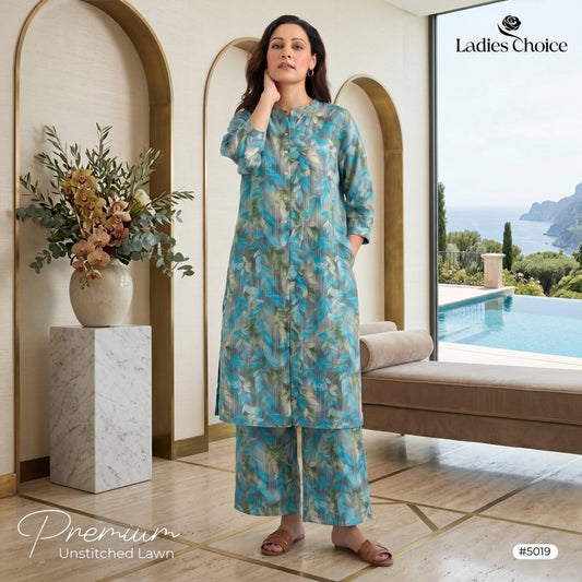 2 pcs Lawn All Over Unstitched Suit LC - 5019 - Ladies Choice