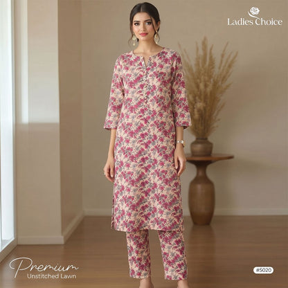 2 pcs Lawn All Over Unstitched Suit LC - 5020 - Ladies Choice