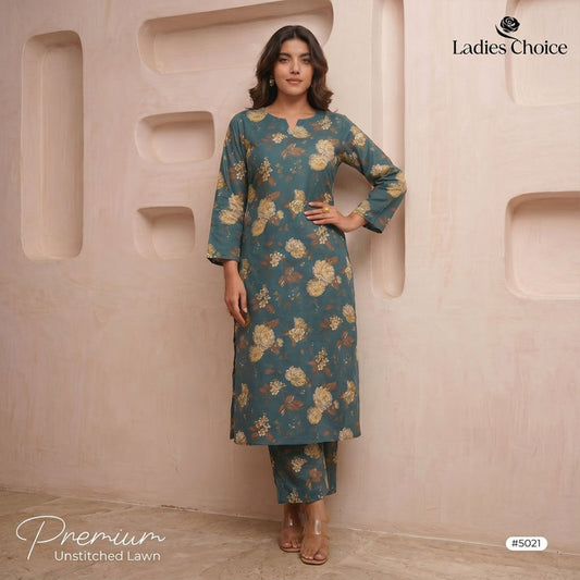 2 pcs Lawn All Over Unstitched Suit LC - 5021 - Ladies Choice