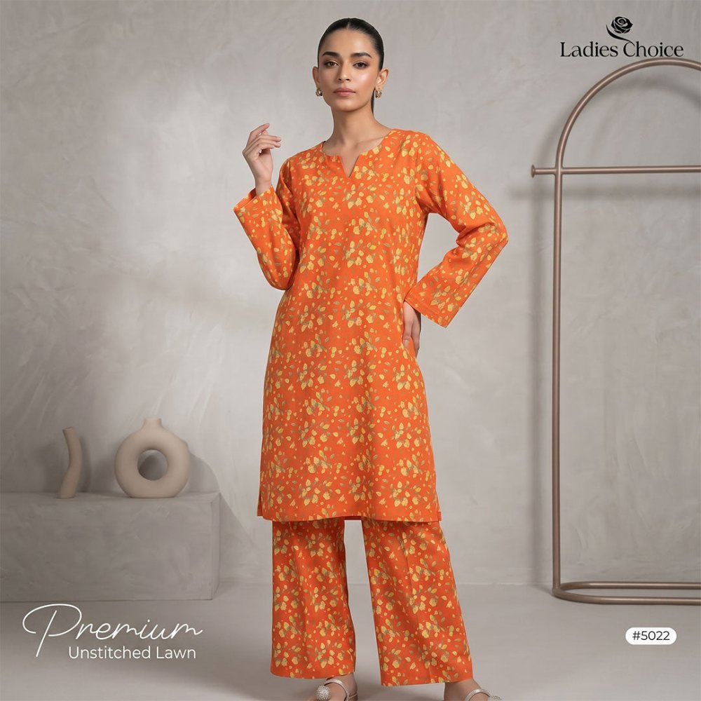 2 pcs Lawn All Over Unstitched Suit LC - 5022 - Ladies Choice