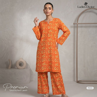 2 pcs Lawn All Over Unstitched Suit LC - 5022 - Ladies Choice