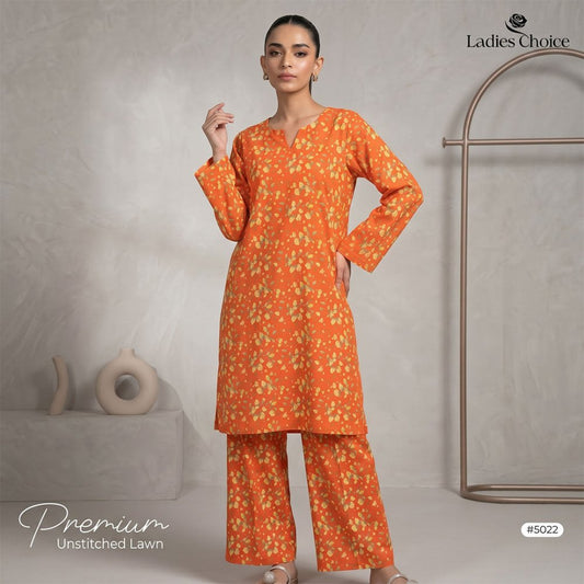 2 pcs Lawn All Over Unstitched Suit LC - 5022 - Ladies Choice