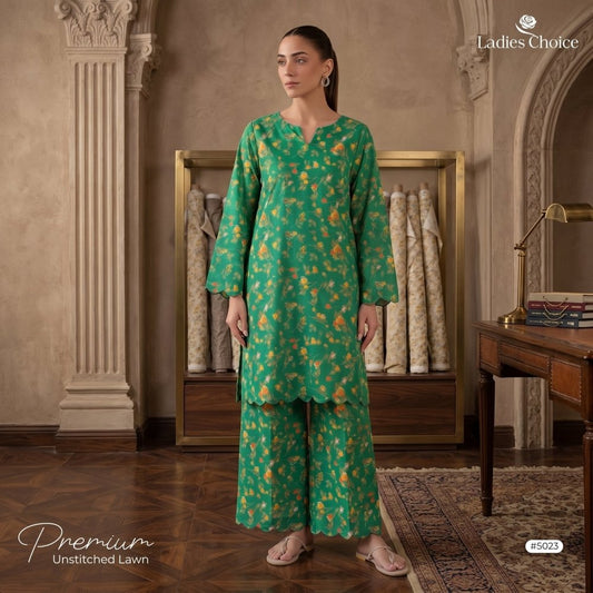 2 pcs Lawn All Over Unstitched Suit LC - 5023 - Ladies Choice