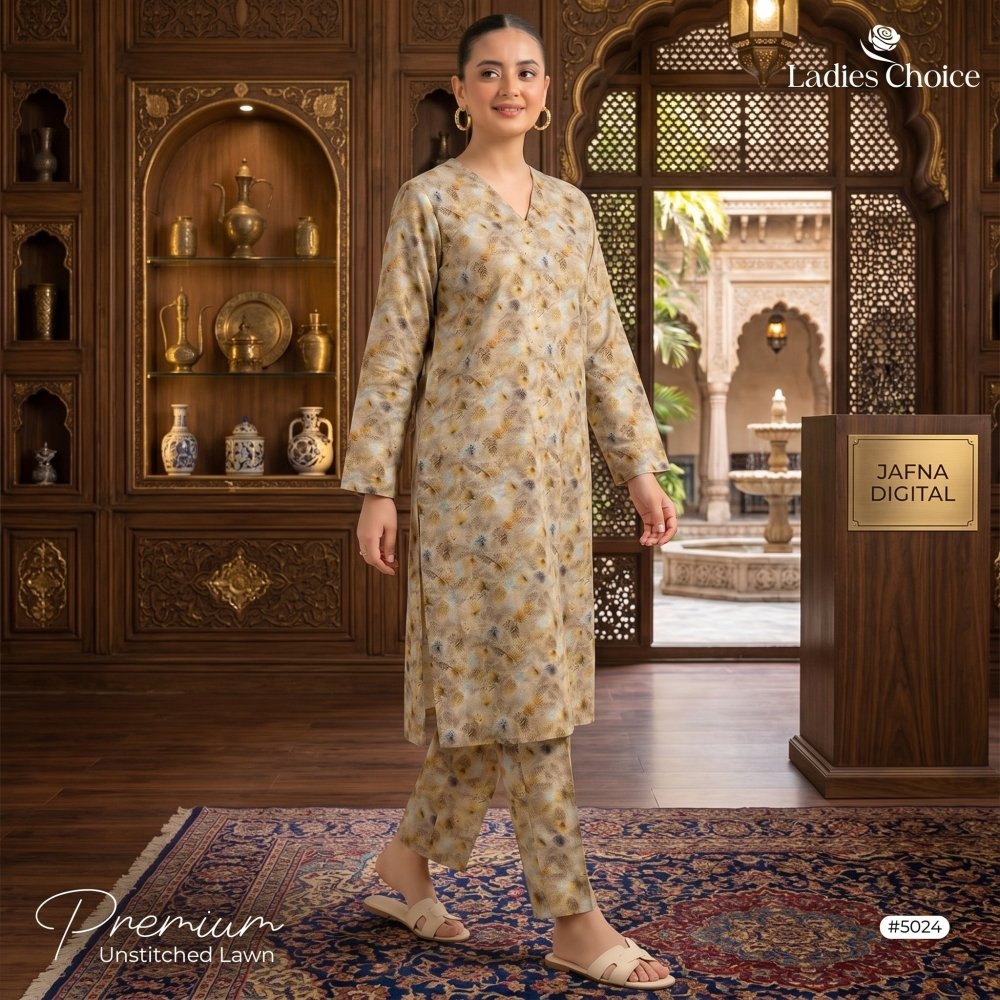 2 pcs Lawn All Over Unstitched Suit LC - 5024 - Ladies Choice