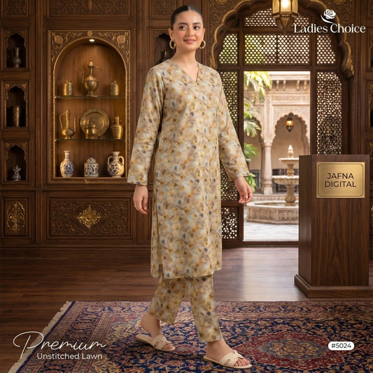2 pcs Lawn All Over Unstitched Suit LC - 5024 - Ladies Choice