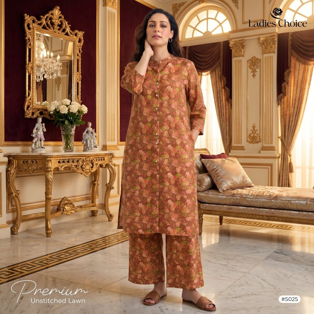 2 pcs Lawn All Over Unstitched Suit LC - 5025 - Ladies Choice