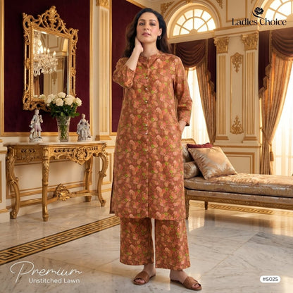 2 pcs Lawn All Over Unstitched Suit LC - 5025 - Ladies Choice