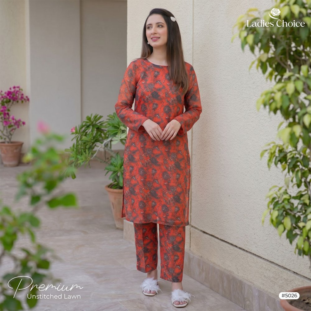 2 pcs Lawn All Over Unstitched Suit LC - 5026 - Ladies Choice