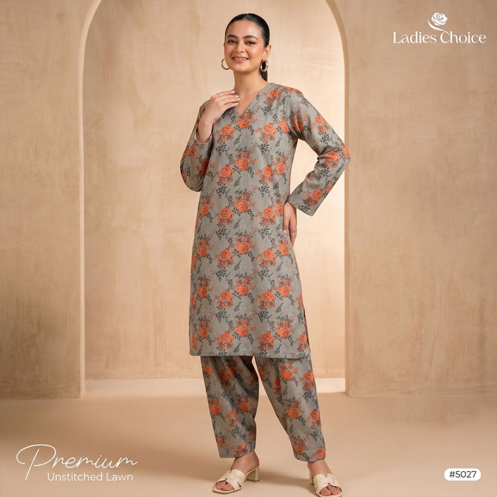 2 pcs Lawn All Over Unstitched Suit LC - 5027 - Ladies Choice