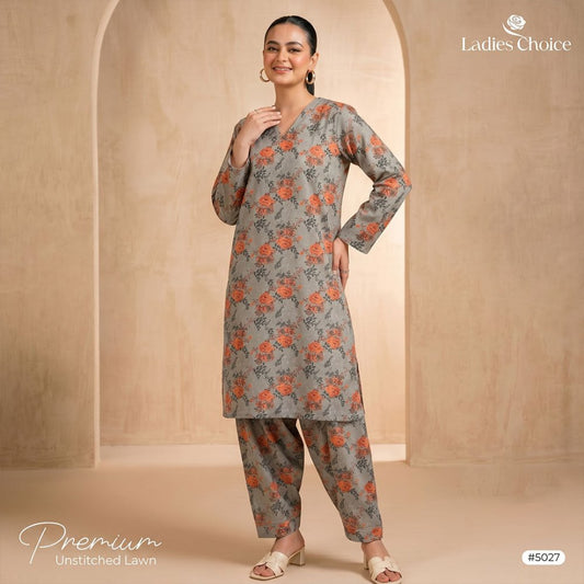 2 pcs Lawn All Over Unstitched Suit LC - 5027 - Ladies Choice