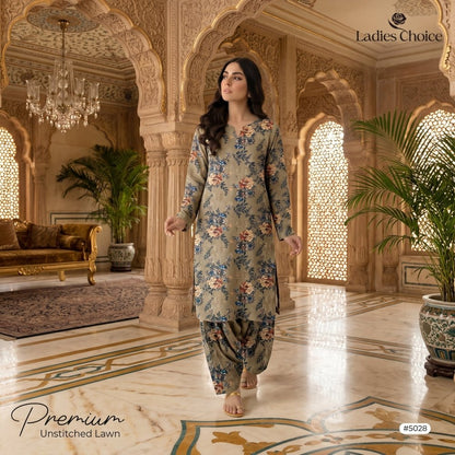 2 pcs Lawn All Over Unstitched Suit LC - 5028 - Ladies Choice