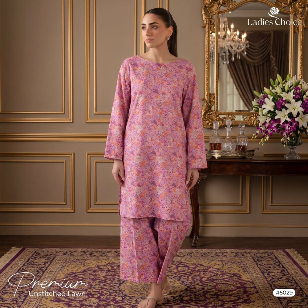 2 pcs Lawn All Over Unstitched Suit LC - 5029 - Ladies Choice