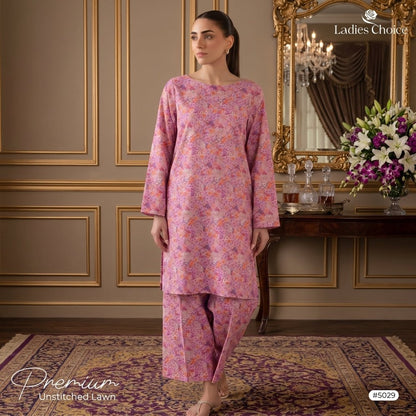 2 pcs Lawn All Over Unstitched Suit LC - 5029 - Ladies Choice