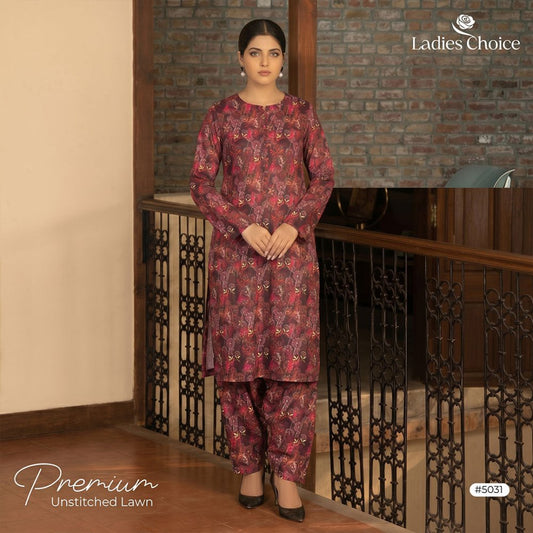 2 pcs Lawn All Over Unstitched Suit LC - 5031 - Ladies Choice