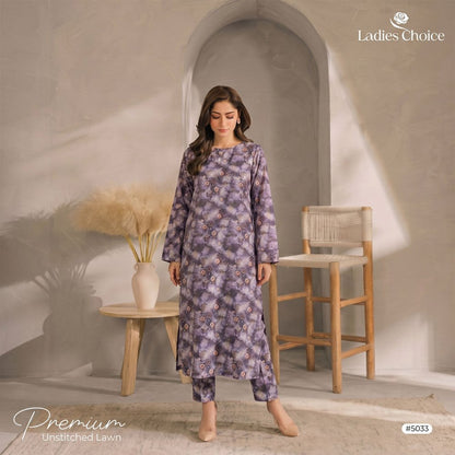 2 pcs Lawn All Over Unstitched Suit LC - 5033 - Ladies Choice