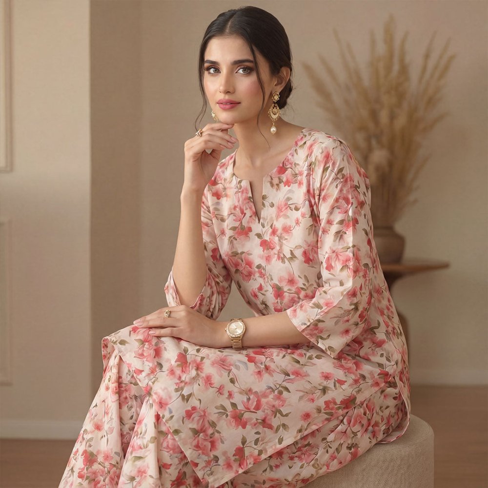 2 pcs Lawn All Over Unstitched Suit LC - 5034 - Ladies Choice
